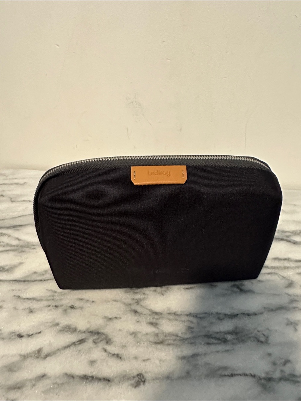 Bellroy Black Travel Organizer with Tan Leather Tab